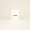 Taza de cerámica CANDELA Taza de cerámica blanca con puntos negros personalizada con la palabra logo en azul