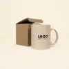Taza beige para personalizar con caja cartón kraft
