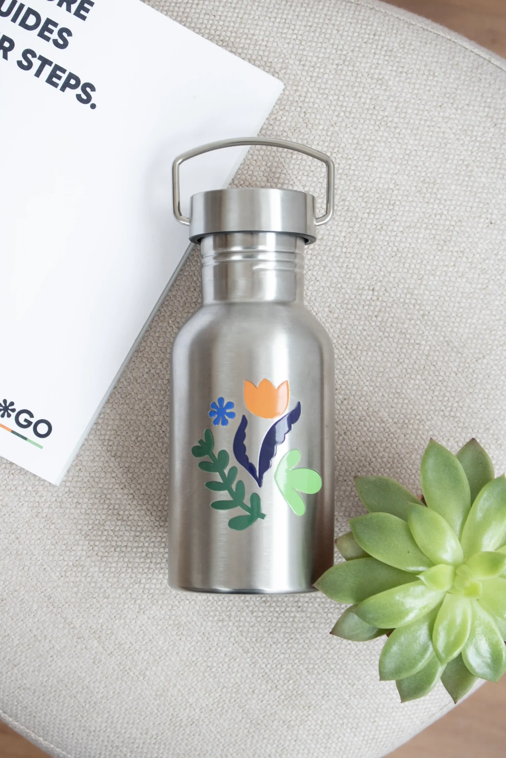 Botella acero inoxidable 500 ml, planta suculenta y cuaderno