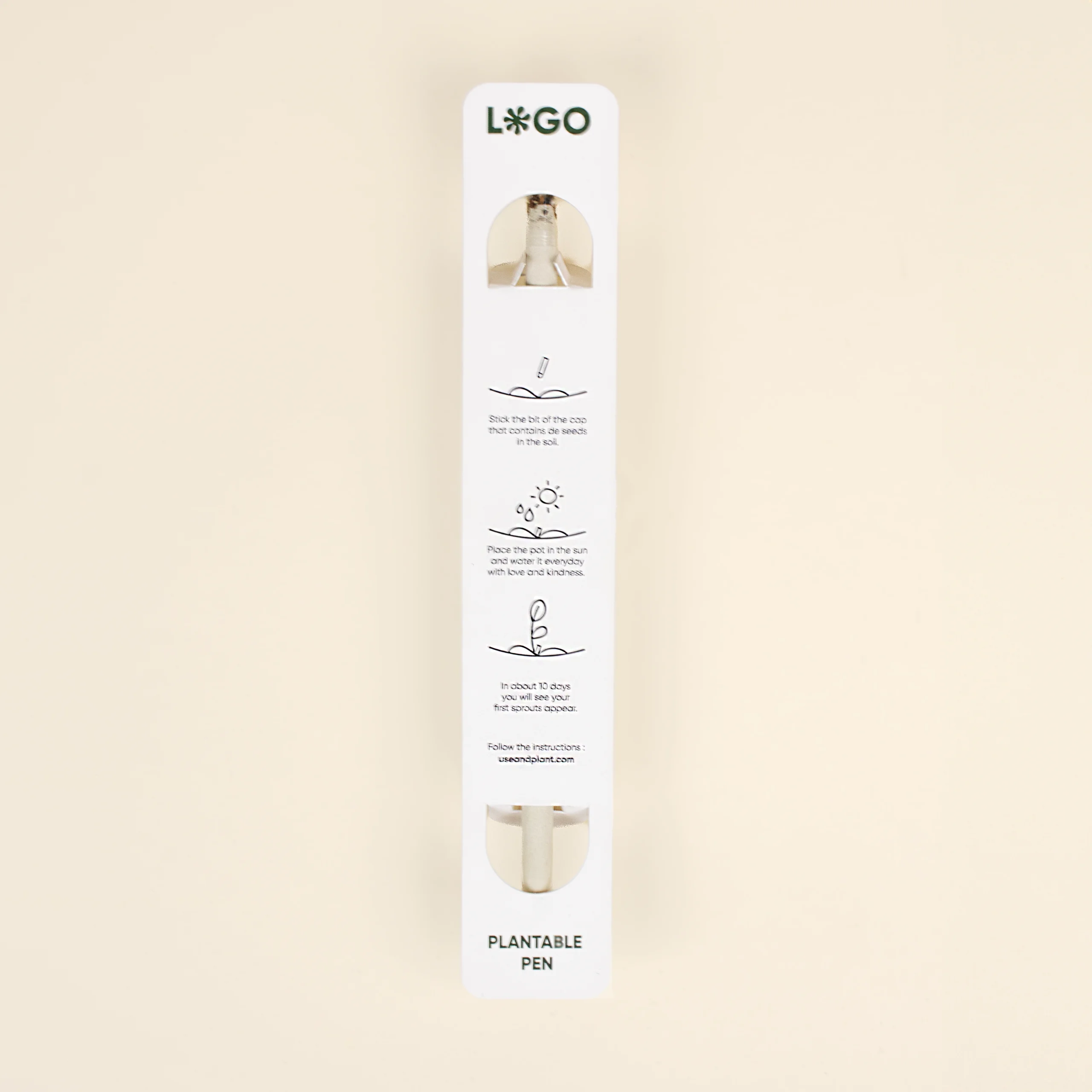 Lapices plantables con Blister blanco personalizado trasera fondo beige