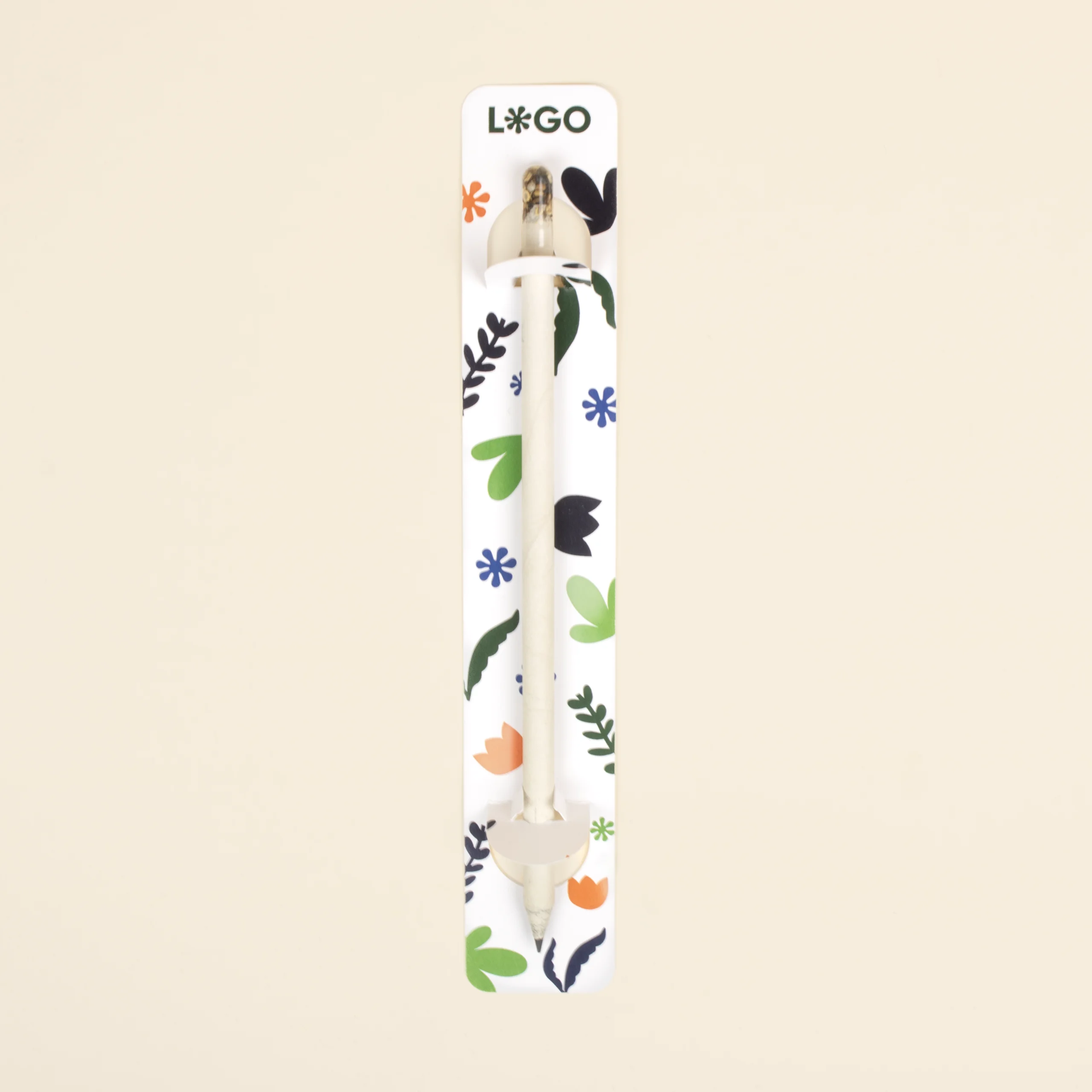 Lapices plantables con Blister blanco personalizado frontal fondo beige