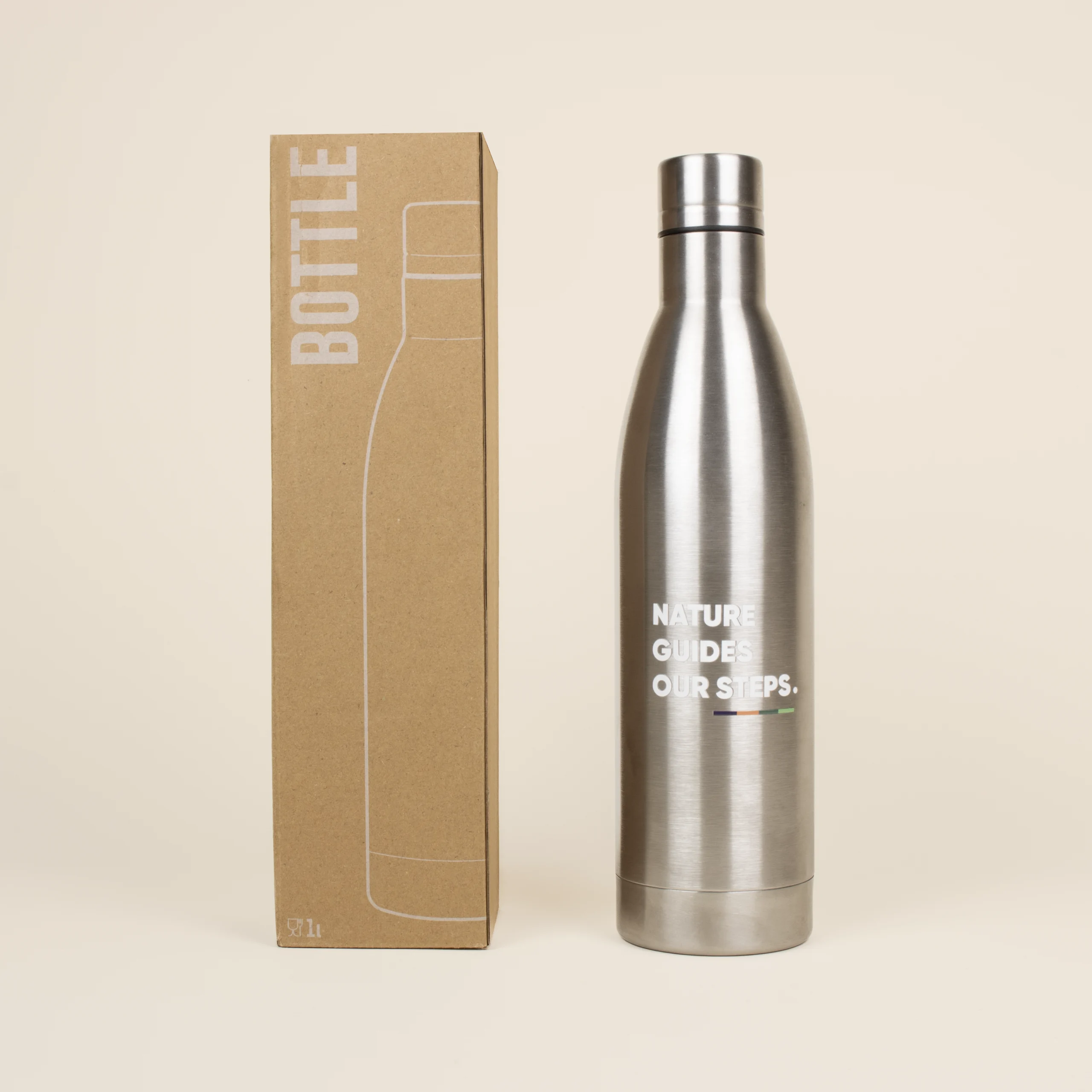 Botella acero inoxidable 1 litro Caja Botella acero inoxidable 1 litro con caja kraft