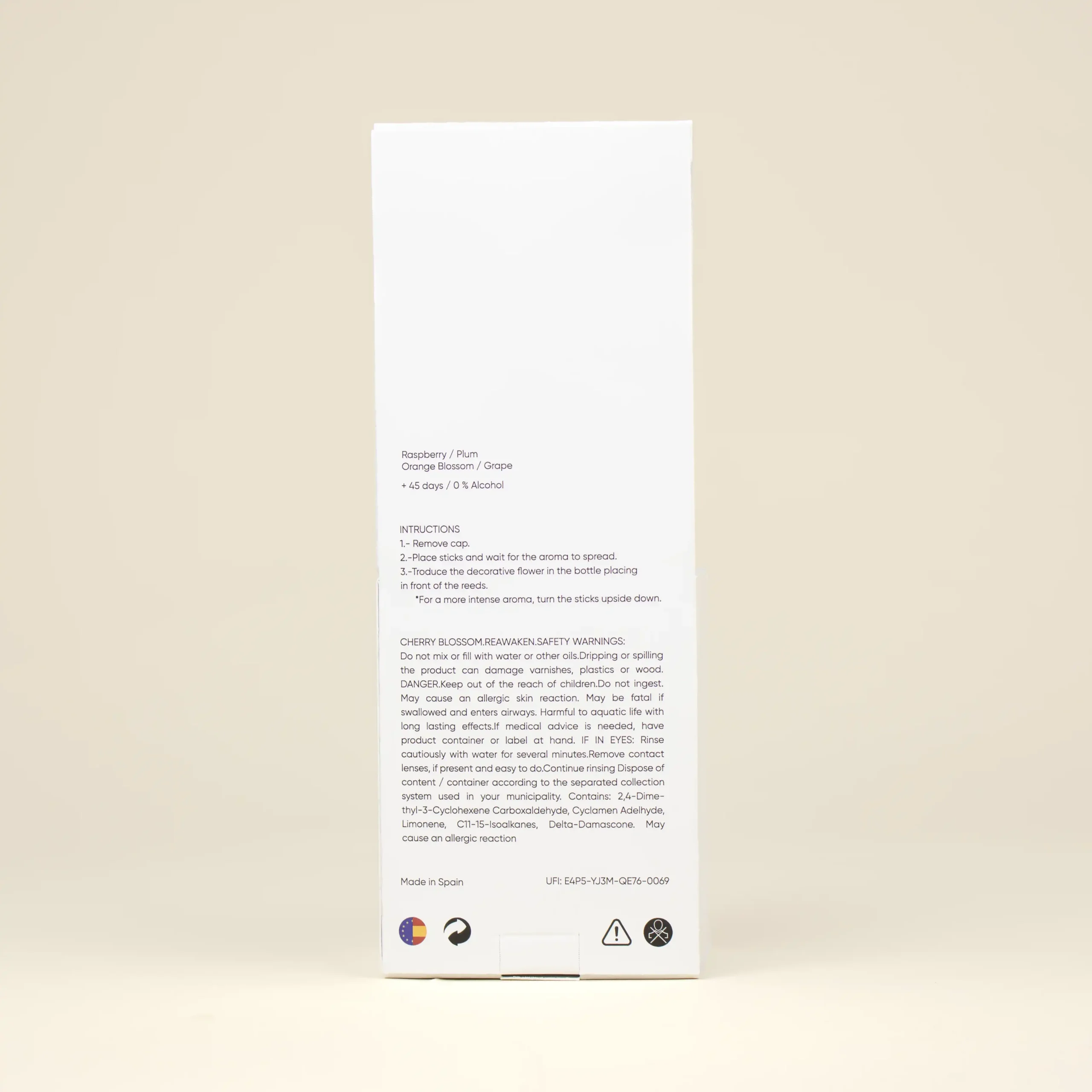 Trasera caja blanca ambientador mikado personalizada fondo beige