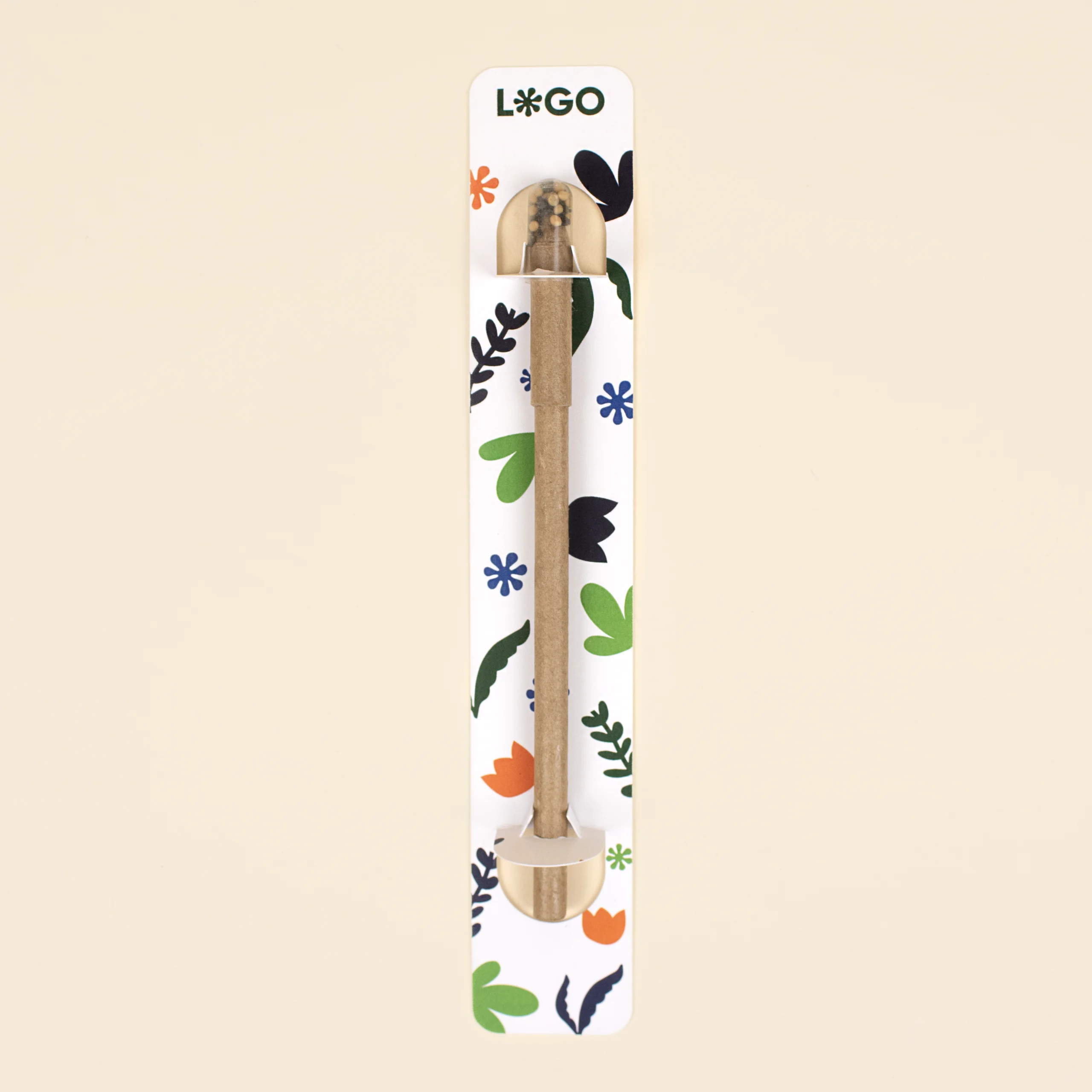 Bolígrafo plantable en soporte cartón blanco personalizado