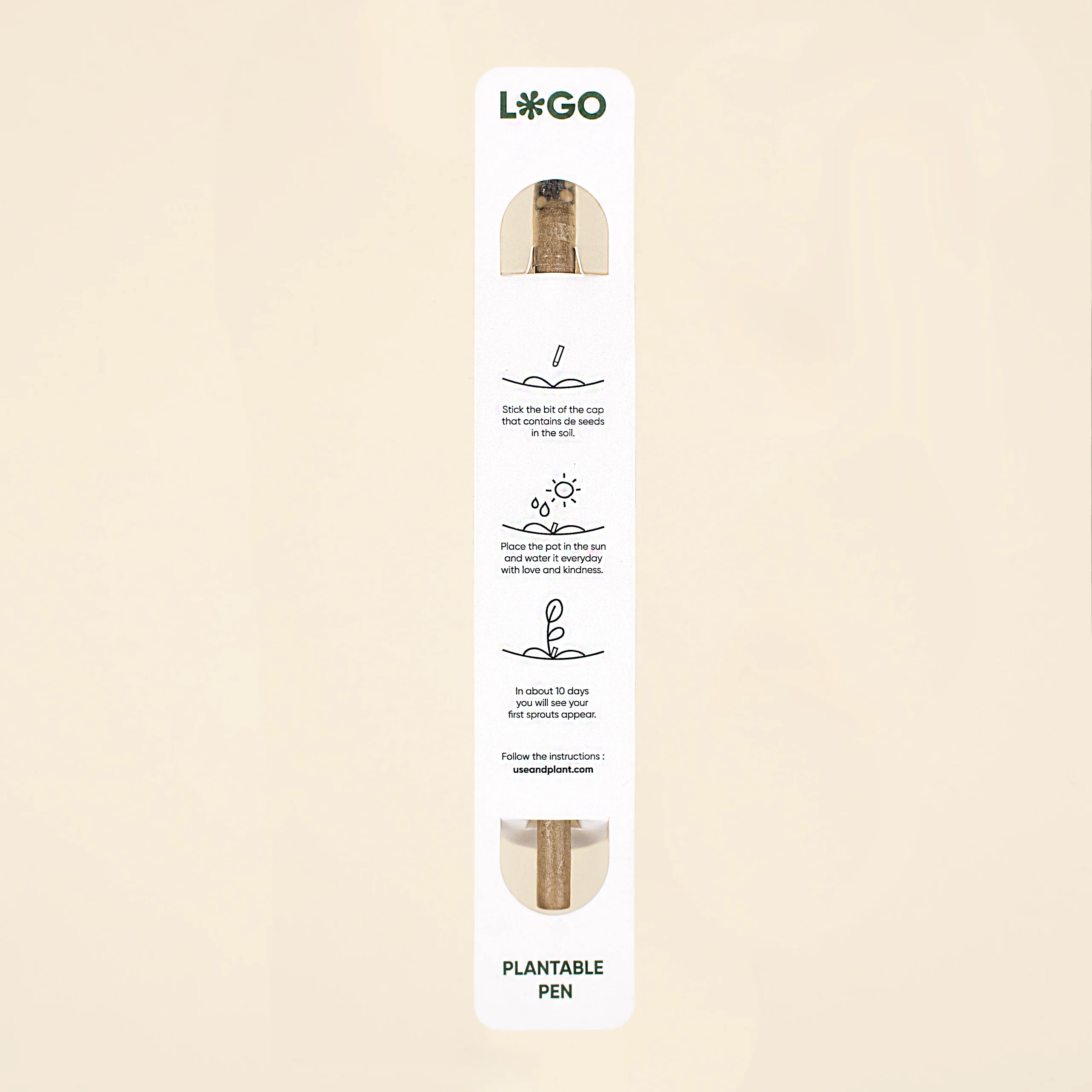 Bolígrafo plantable en soporte cartón blanco personalizado