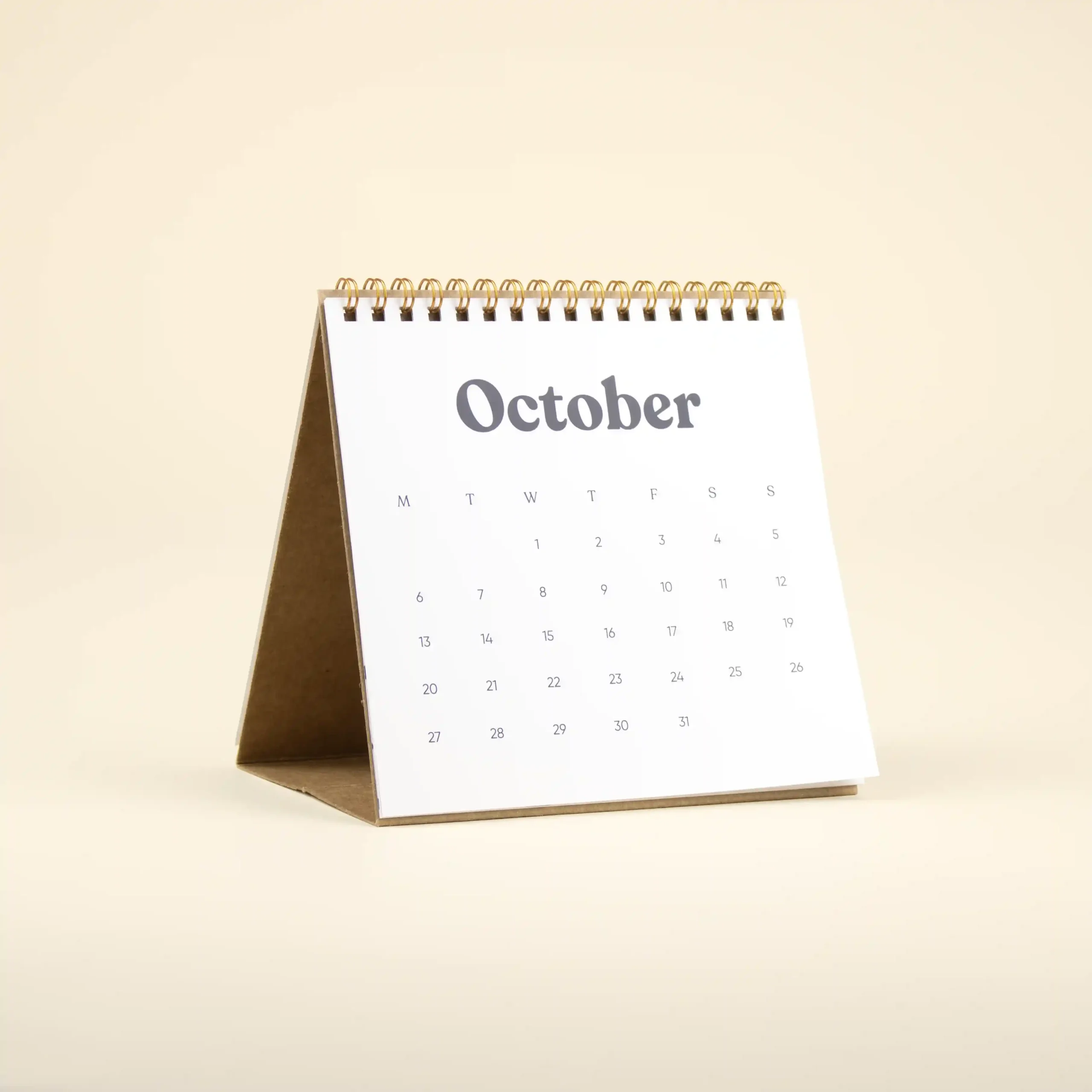 Calendario triangular de mesa personalizado abierto mes de octubre