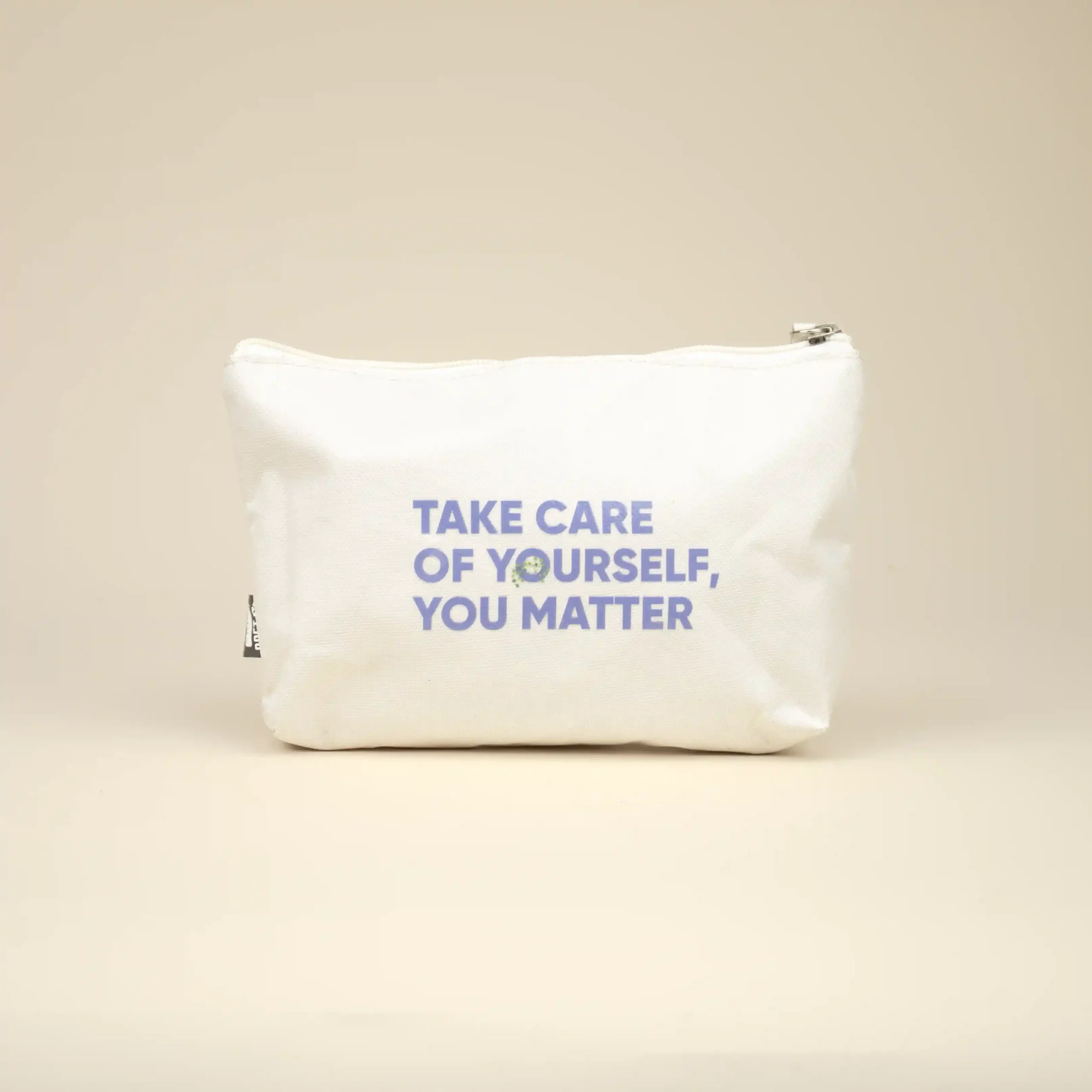 Neceser ecológico blanco personalizado con texto azul