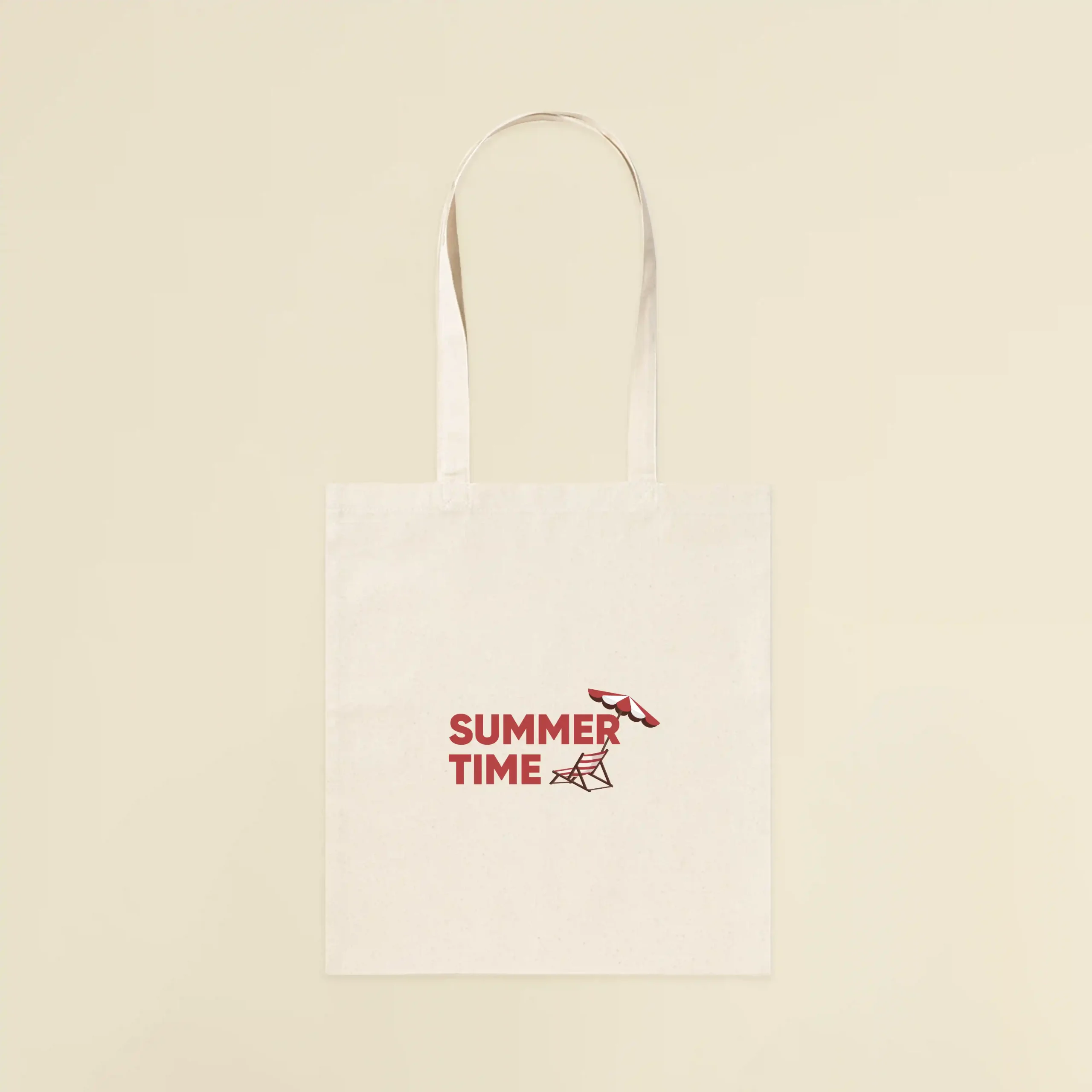Tote bag de tela personalizada con el texto 'summer time' en rojo