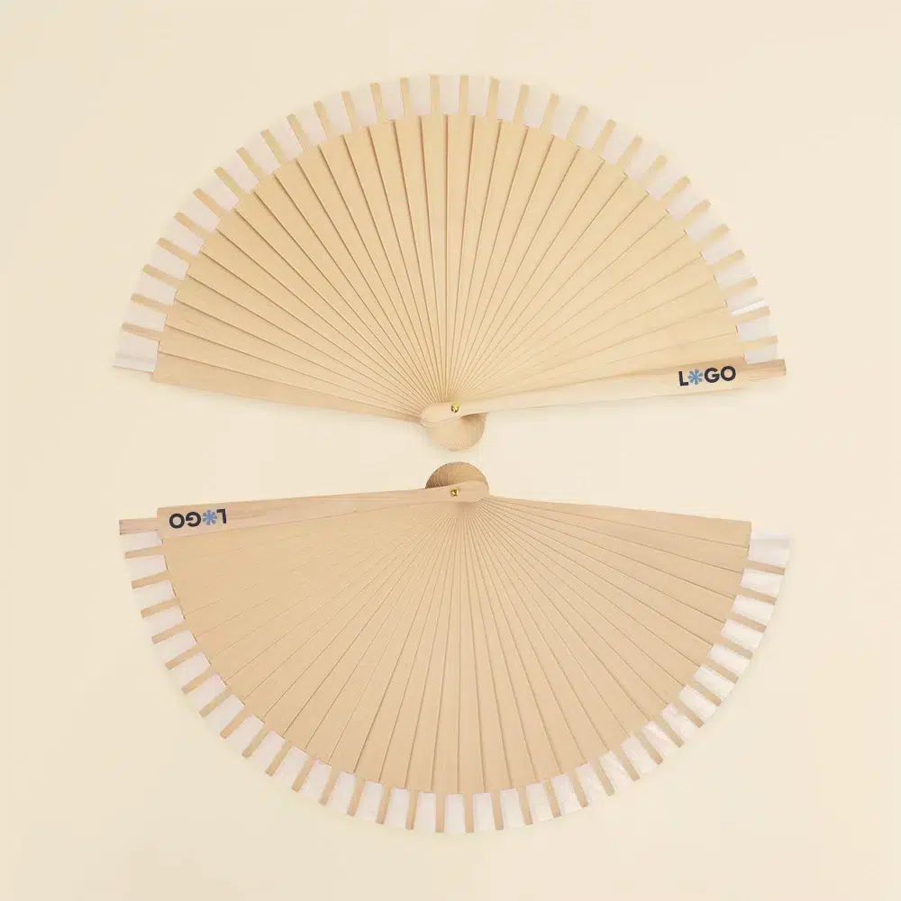 Abanico de madera personalizado FANI Dos abanicos de madera y algodón abiertos
