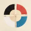 Cuatro abanicos de colores con varillas de madera y tela poliester abiertos