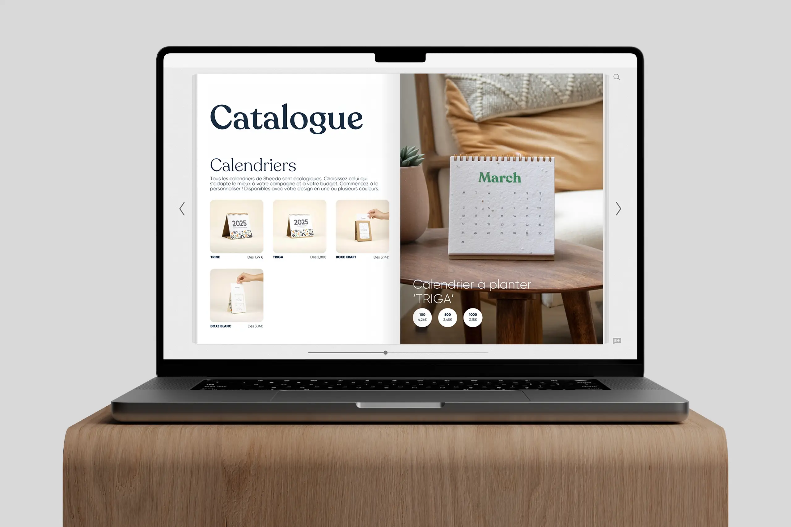 Écran d'ordinateur iMac, présentant un catalogue de produits