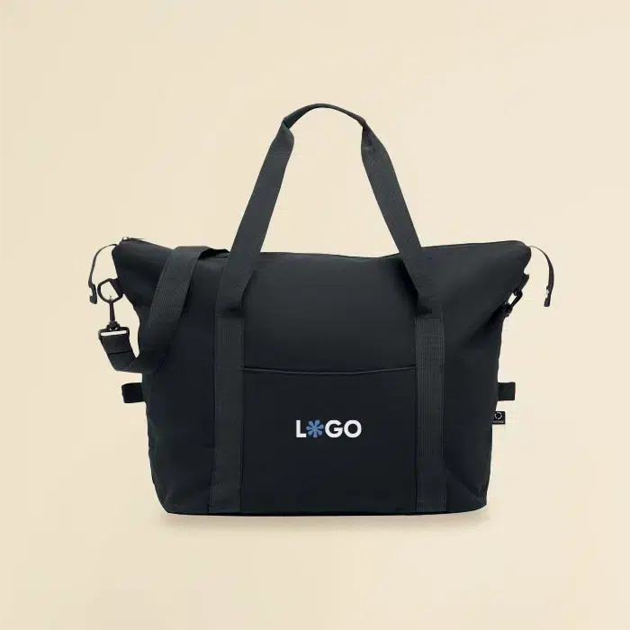 Bolsa negra de viaje de algodón y poliéster reciclado