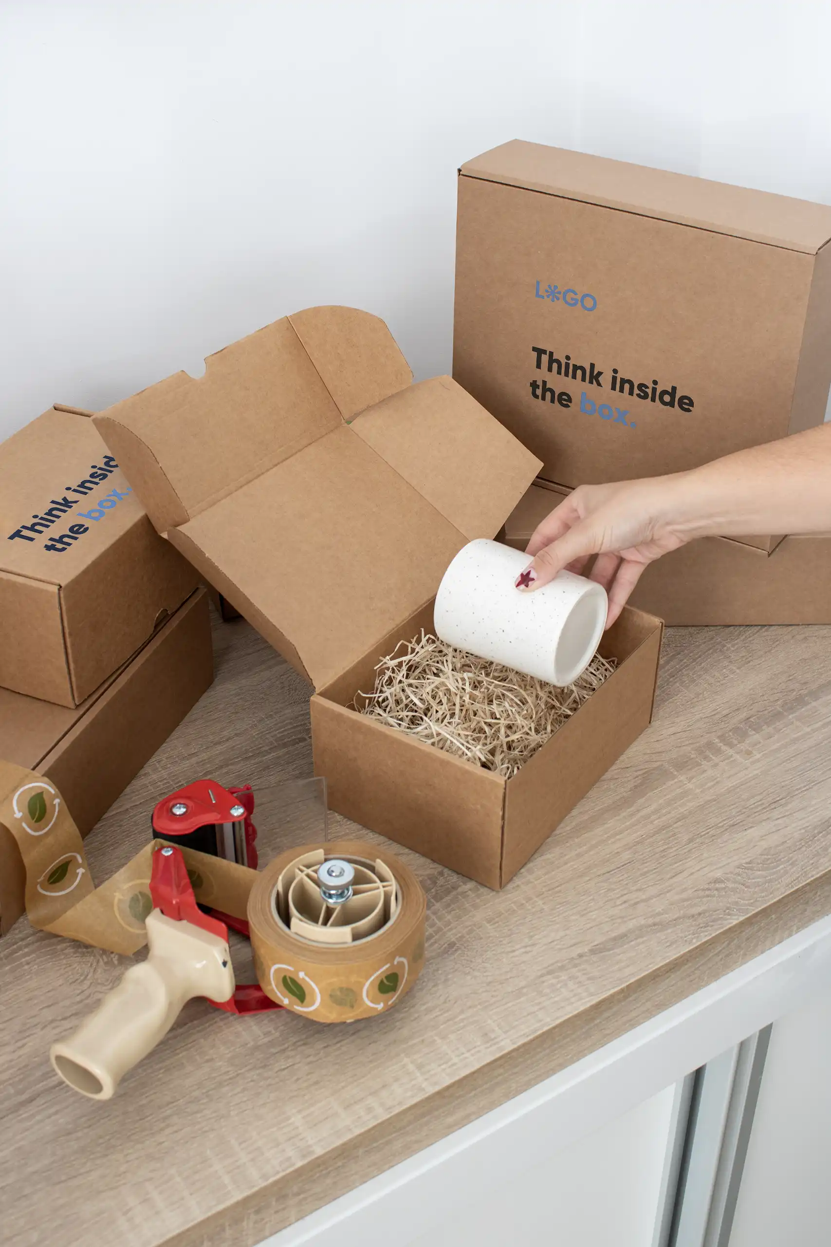 Cajas ecológicas personalizadas sobre una mesa